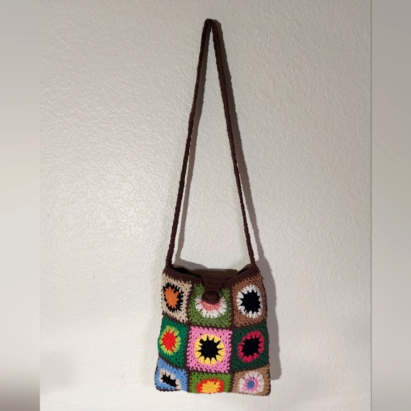Crochet Handmade Multicolor Granny Square Open Knit Crossbody Bag Lot - Picture 12 of 15